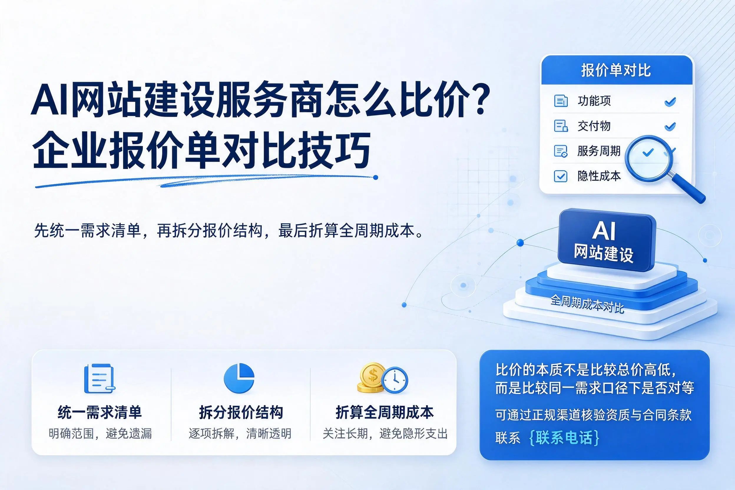 AI网站建设服务商怎么比价？铜陵企业报价单对比技巧
