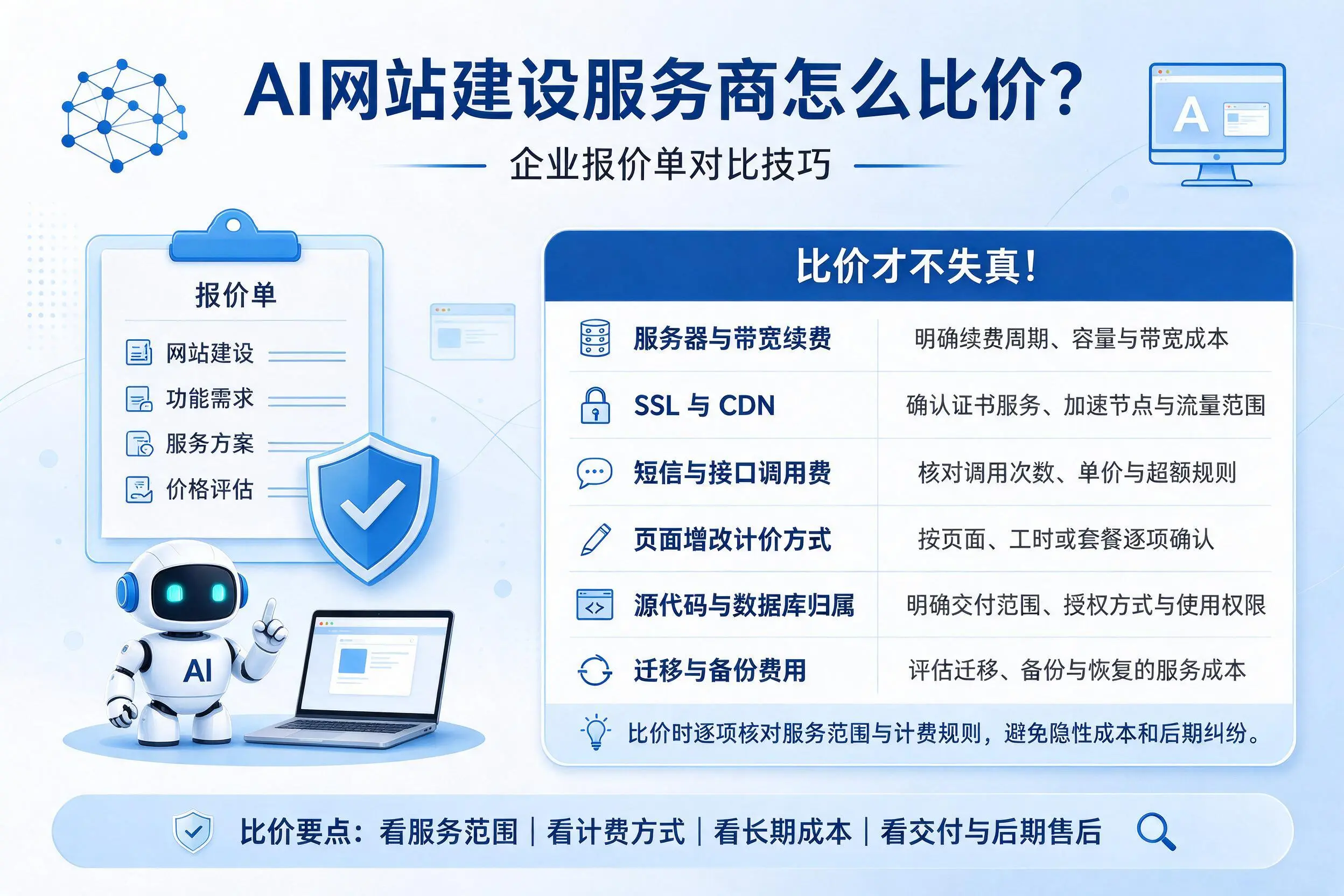 AI网站建设服务商怎么比价？铜陵企业报价单对比技巧