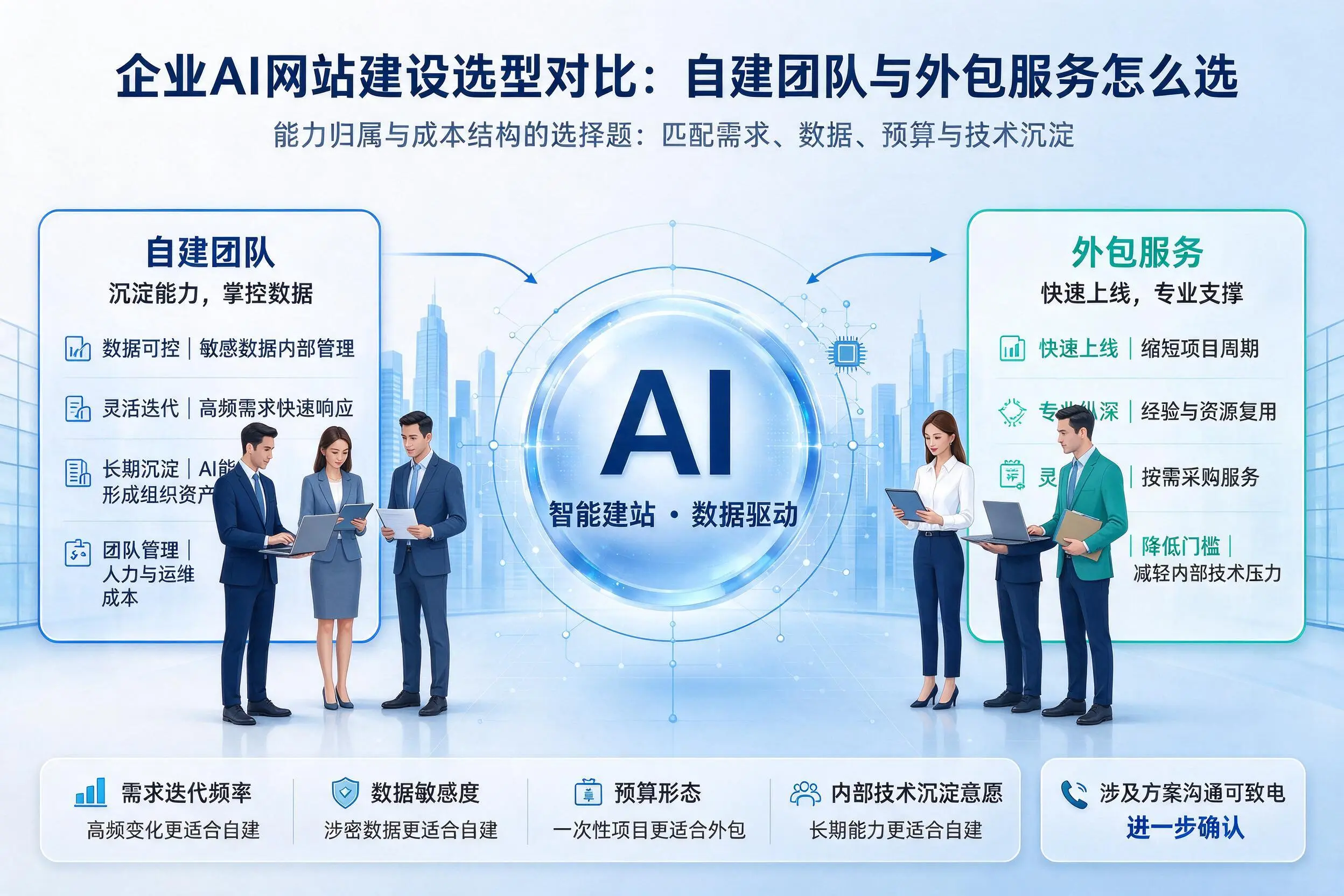 铜陵企业AI网站建设选型对比:自建团队与外包服务怎么选